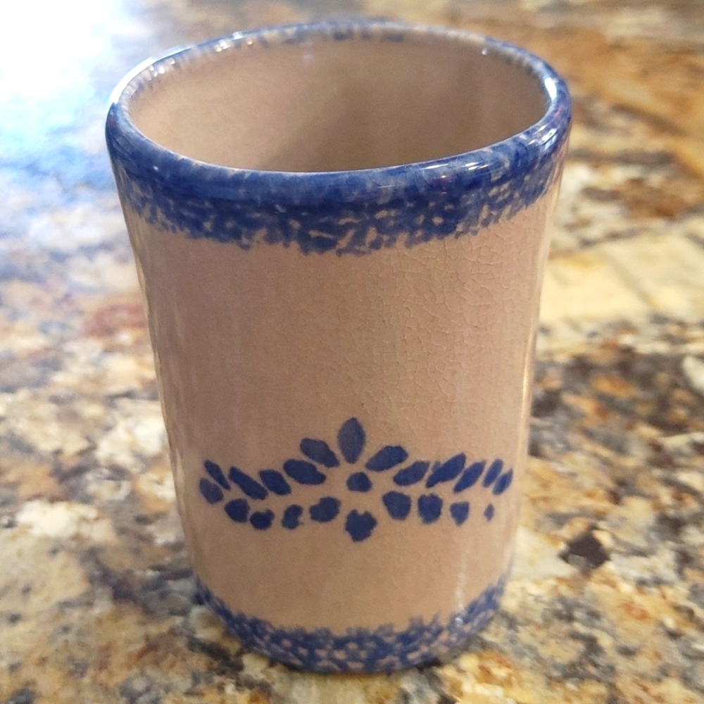 Loomco China Salt Glazed Blue Sponge Pottery Cup